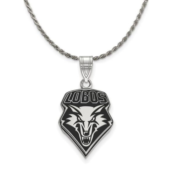 Sterling Silver U. of New Mexico Large Enamel Pendant Necklace - 26 In